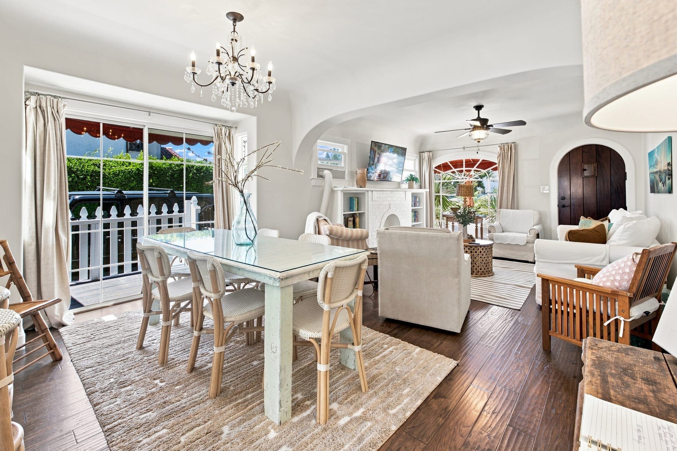 Dining area and living room in a Southern California vacation rental